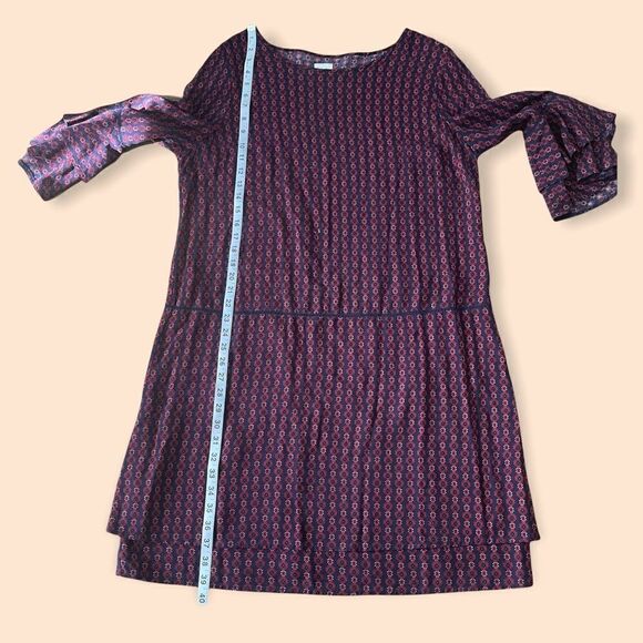 Emberly Red & Blue Print Layered Bell Sleeves Shift Dress Size L - Picture 13 of 16